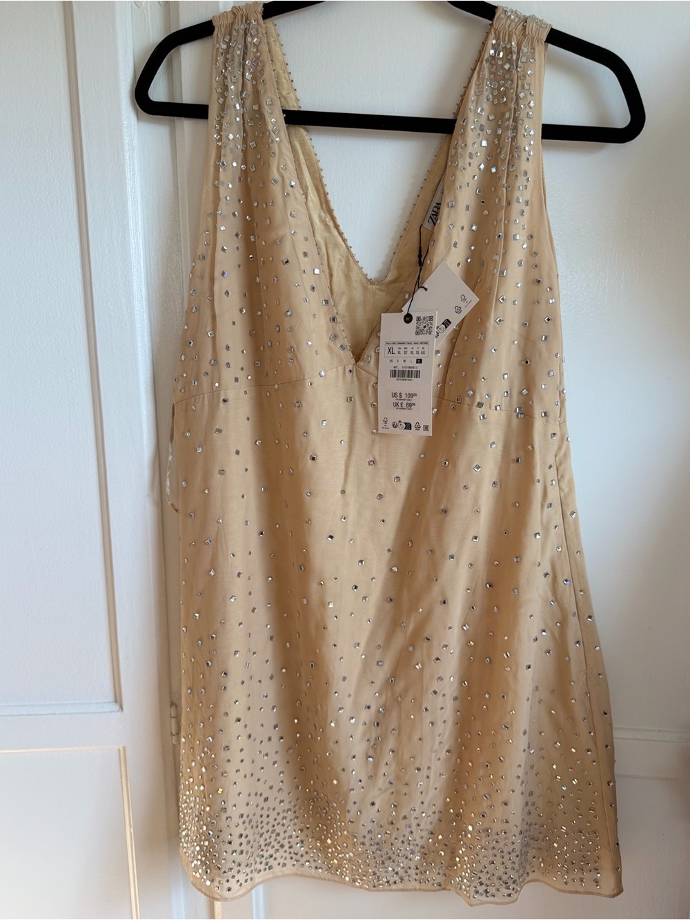 Zara Champagne Beaded V-Neck Dress
